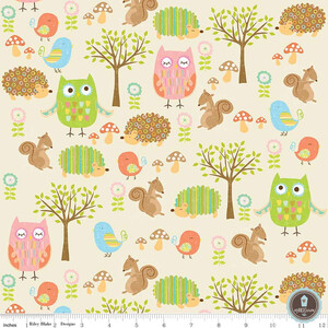 Riley Blake Owl&Co Zwierząta Cream