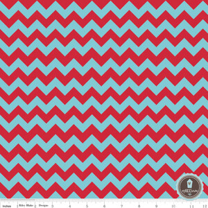 Riley Blake Small Chevron Zygzak Aqua/Red