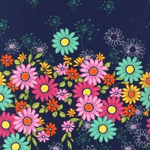 Michael Miller Doodle Daisy Border Navy