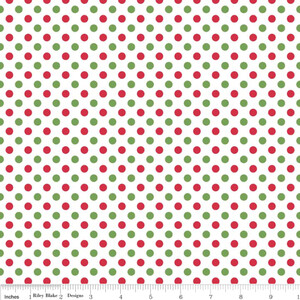 Riley Blake Small Dots Czerwone I Zielone Groszki 6mm Na Białym Tle