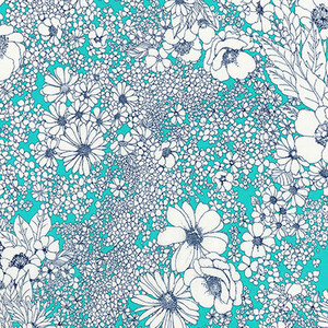 Robert Kaufman Laurel Canyon Kwiaty Aqua