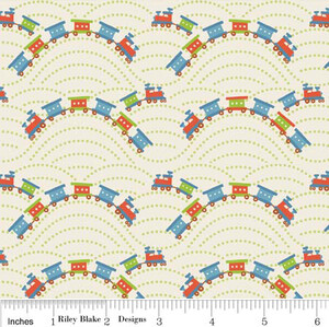 Riley Blake Scoot Kolorowe Pociągi