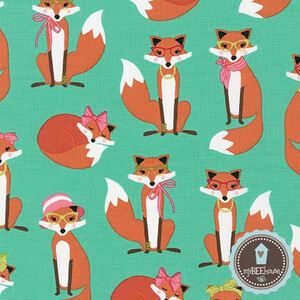 Robert Kaufman Fabulous Foxes Lisy Liski Aqua